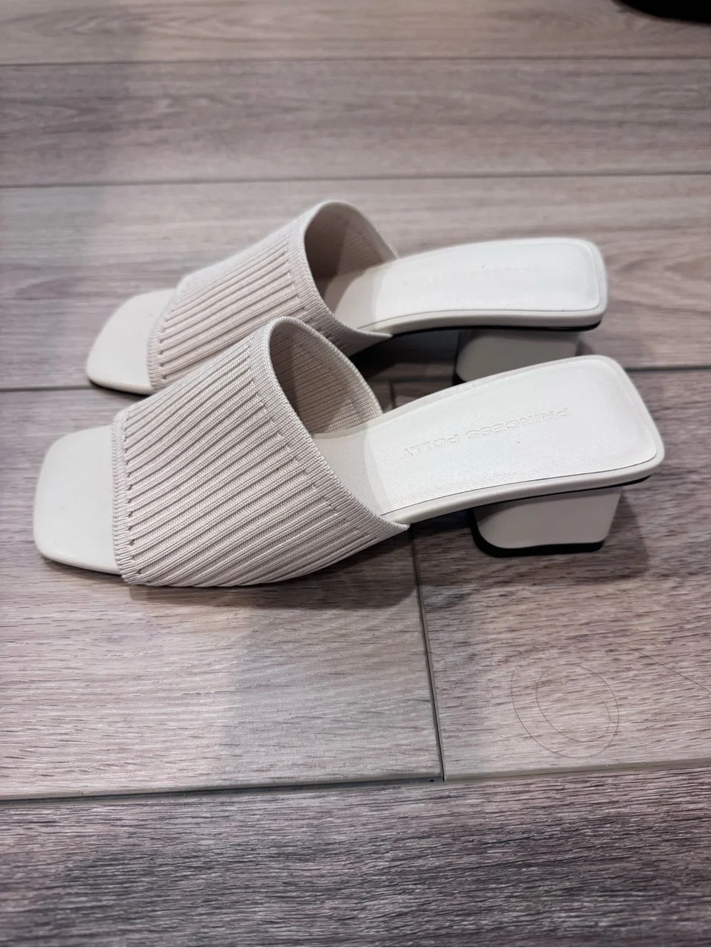 Princess Polly Cream Ribbed Square-Toe Block Heel Mules (Ima Cream Heels)